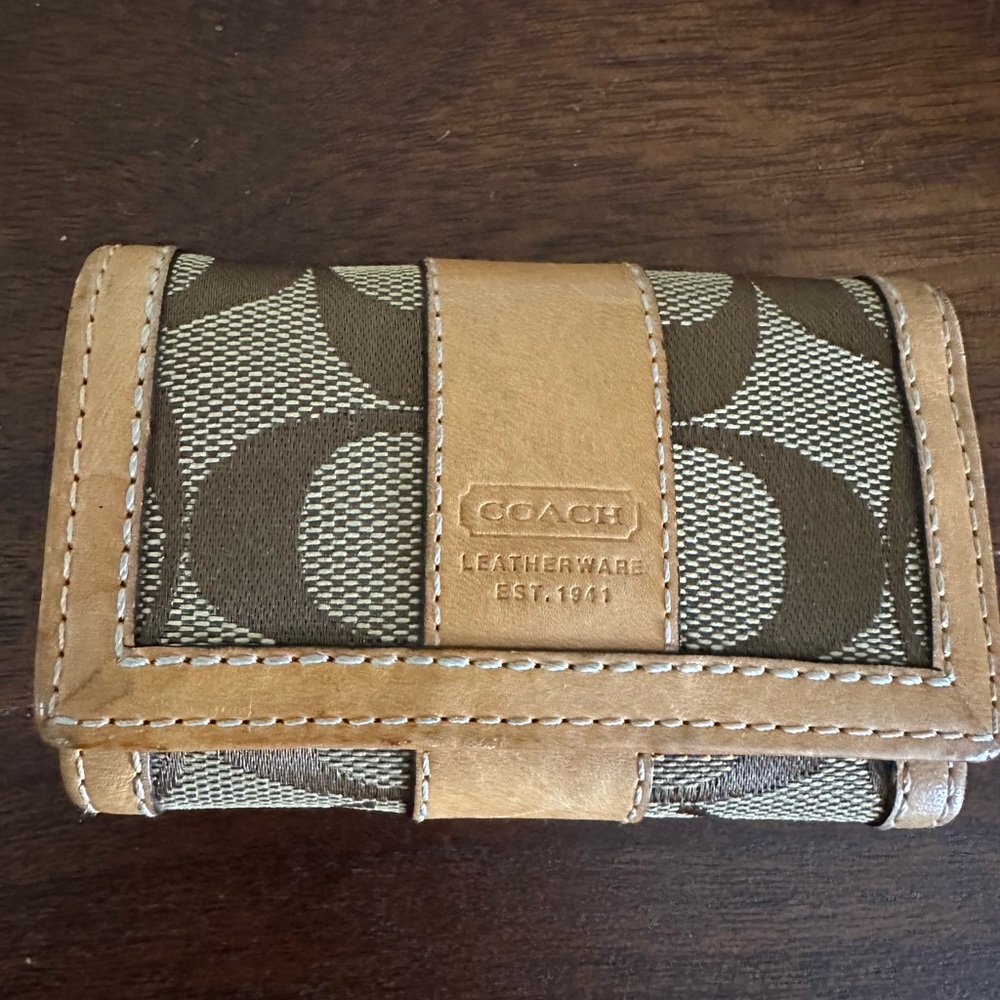 Coach 6 Hooks Key Case Wallet Holder Brown Canvas Leather Small Signature